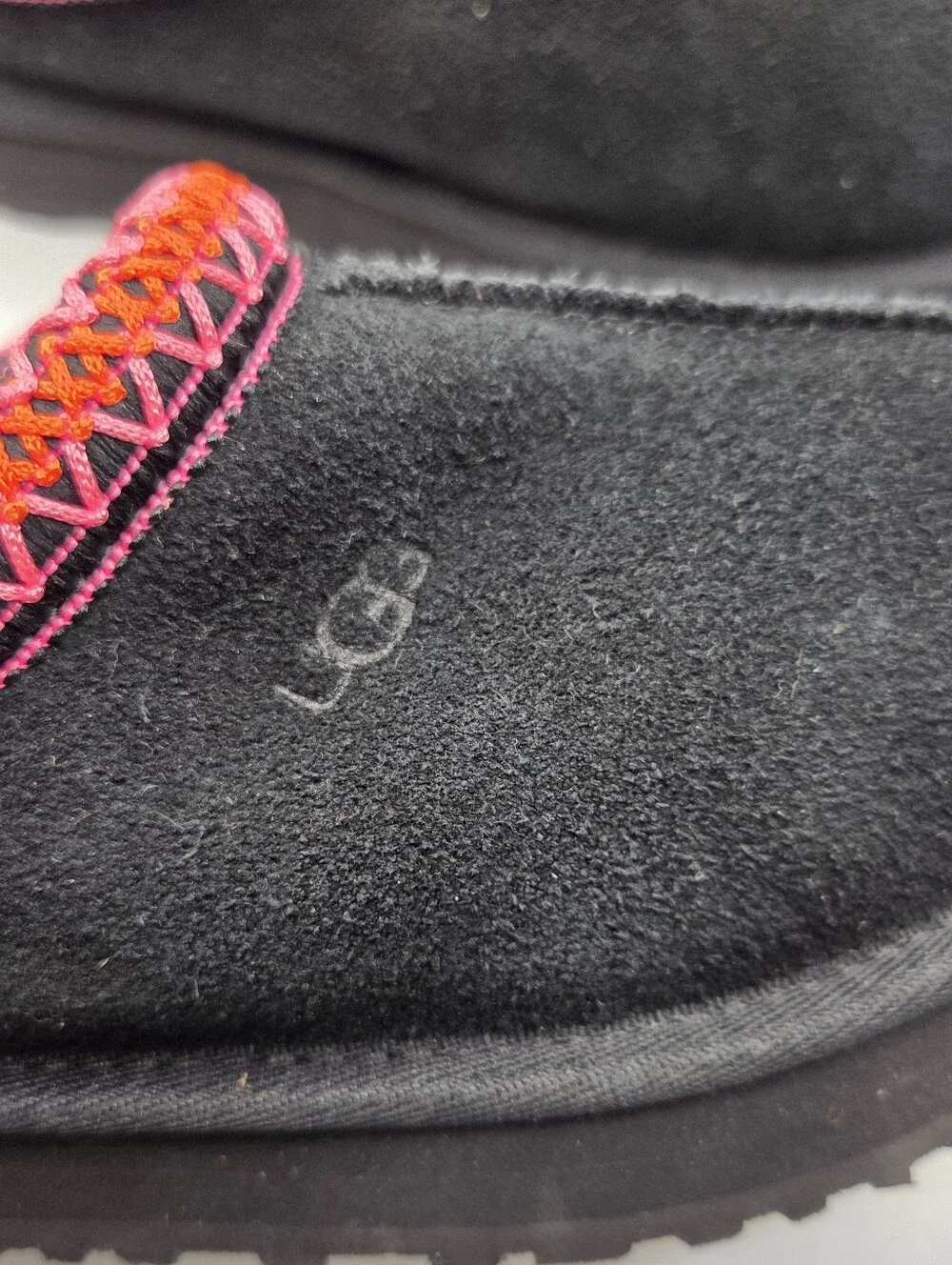 UGG Black Suede Slip-On Clog with Neon Stitching
